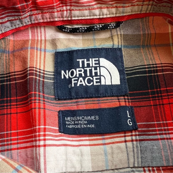 North Face Mens Large Short Sleeve Button Front Orange Plaid Shirt - Picture 3 of 5